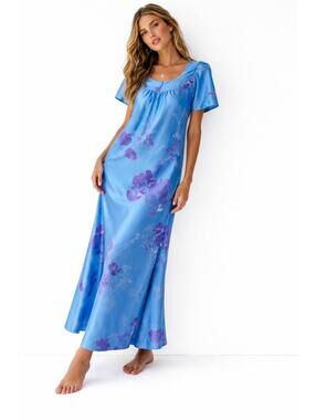 Vintage 70s Liberty House by Tropicana Hawaii Satin Floral Muumuu Maxi Nightgown